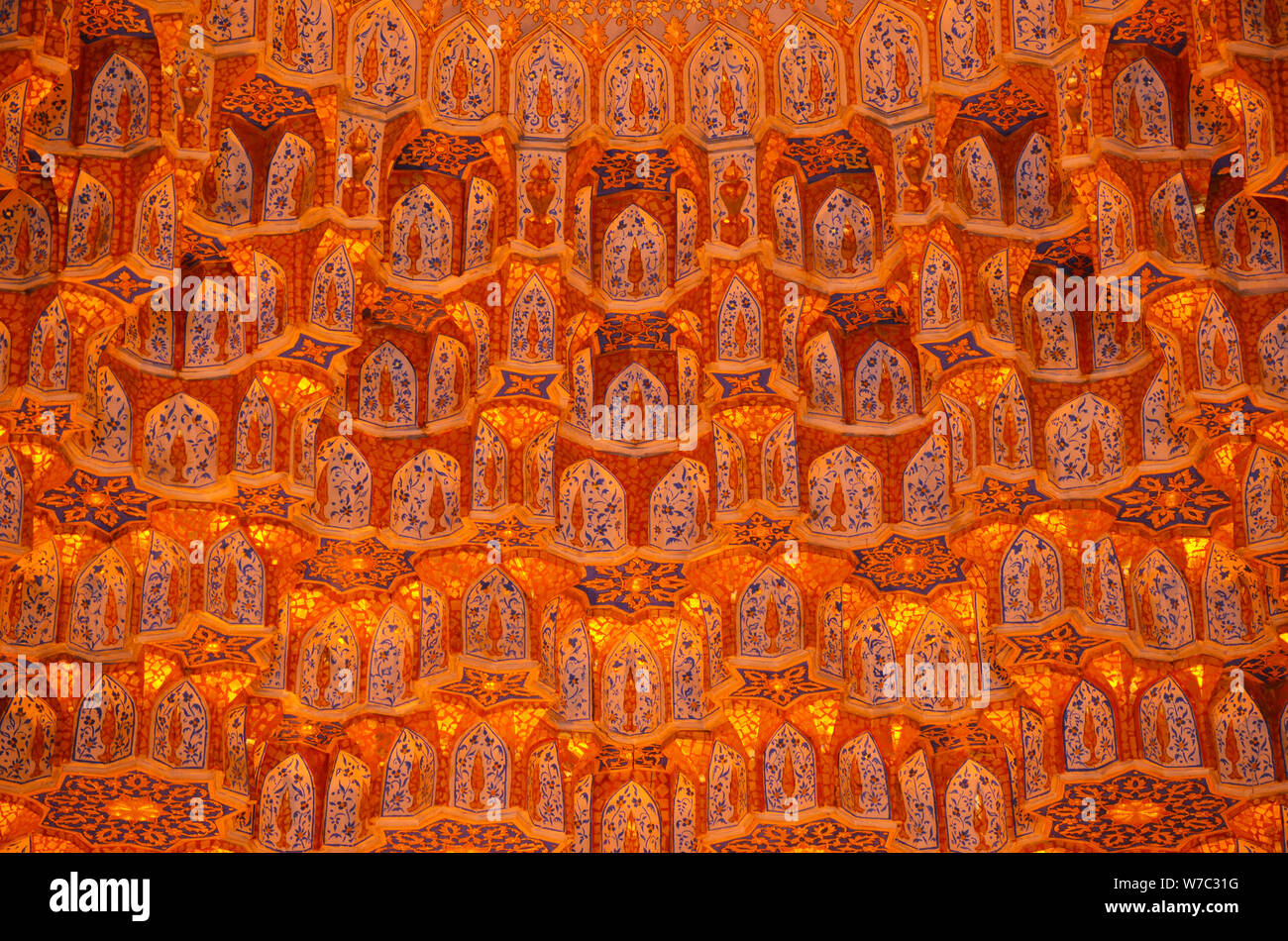 Golden ceiling of Tilya-Kori Madrasah, Registan, Samarkand, Uzbekistan Stock Photo