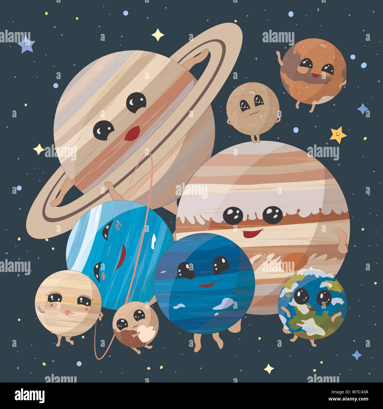 Cartoon planets of Solar System on space background, vector illustration  Stock Vector Image & Art - Alamy