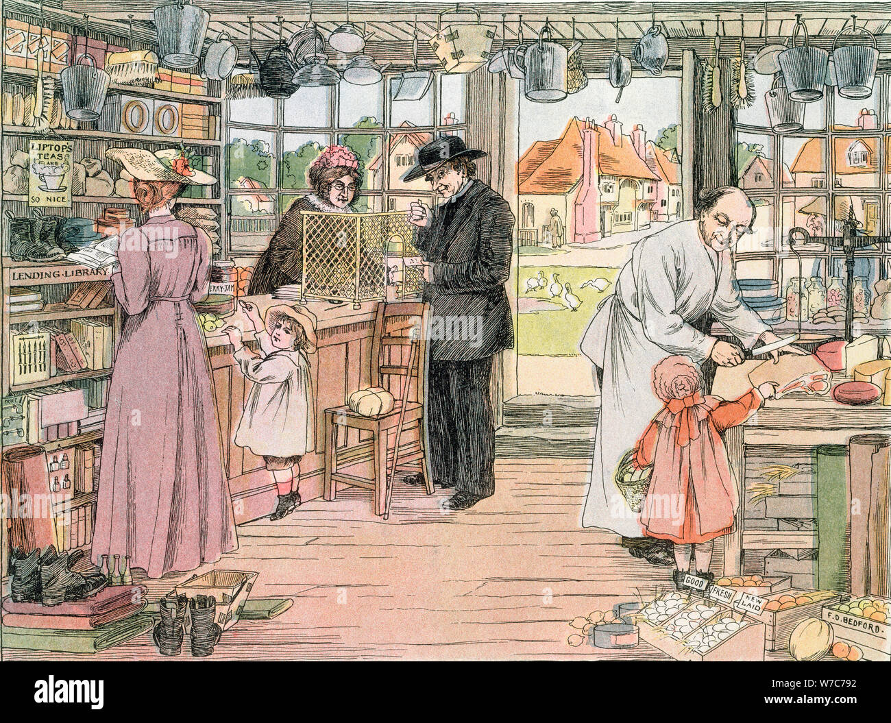 The General Store, 1899. From The Book of Shops, 1899. Artist: Francis Donkin Bedford Stock Photo