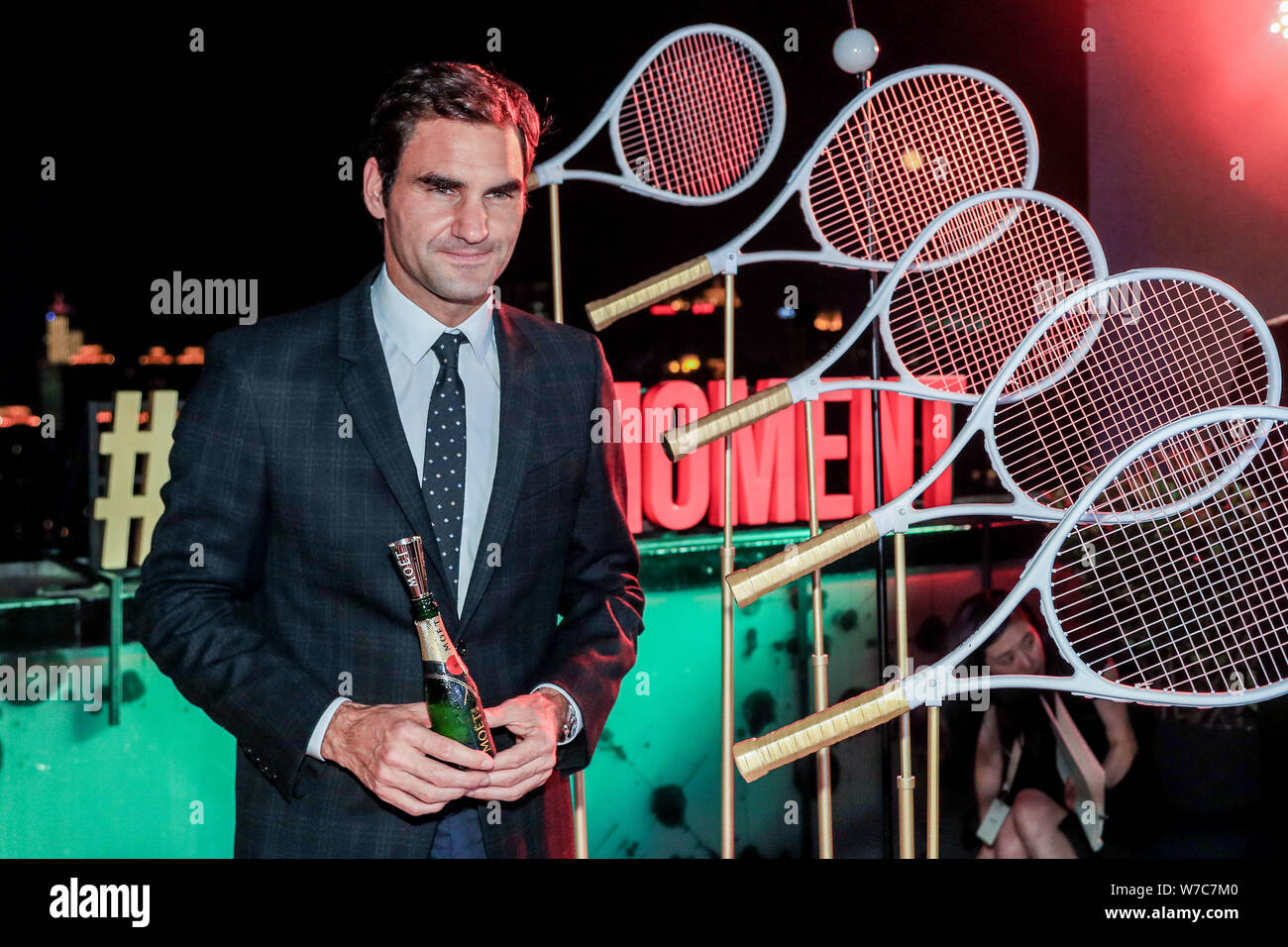 Swiss tennis player Roger Federer poses at the Moet and Chandon Party  during the Shanghai Rolex Masters tennis tournament in Shanghai, China, 7  Octobe Stock Photo - Alamy