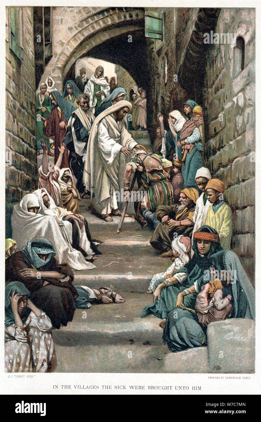 Christ healing the sick brought to him in the villages, c1890. Artist: James Tissot Stock Photo