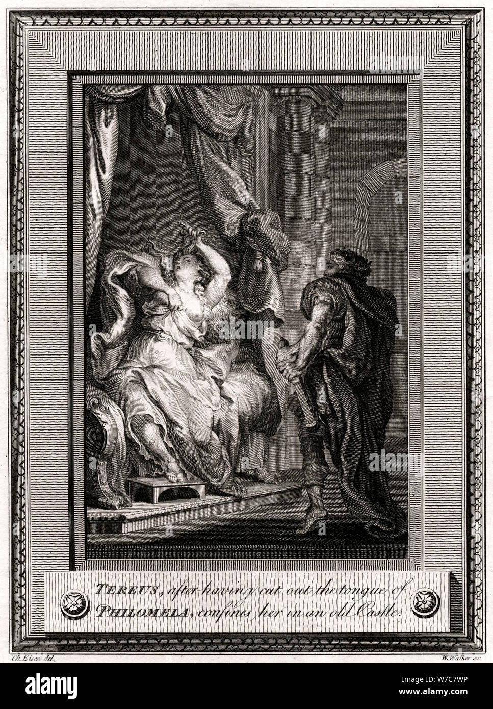 'Tereus, after having cut the tongue of Philomela, confines her in an old Castle', 1776. Artist: W Walker Stock Photo