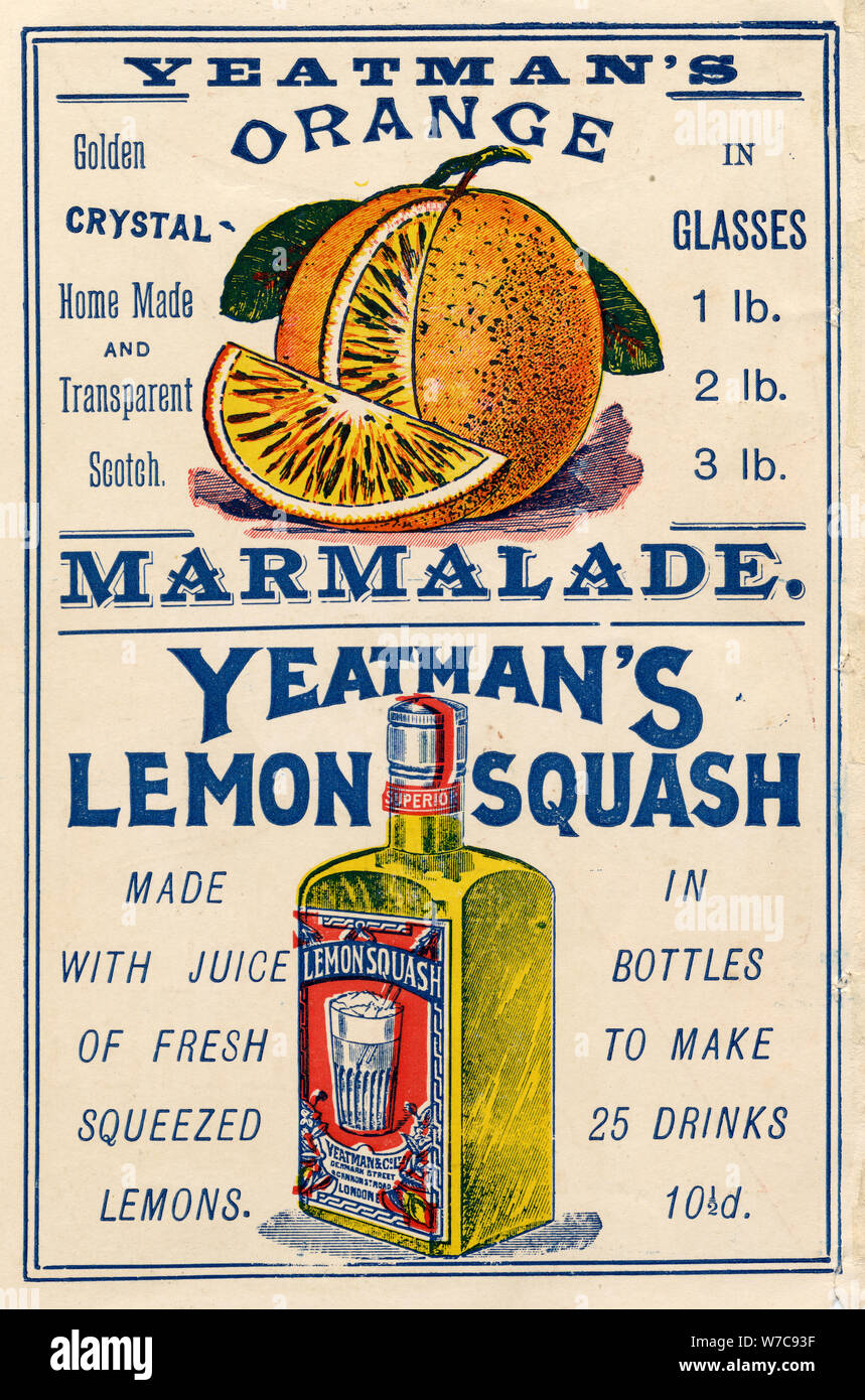 Yeatman's Orange Marmalade & Lemon Squash, 1910s. Artist Unknown Stock