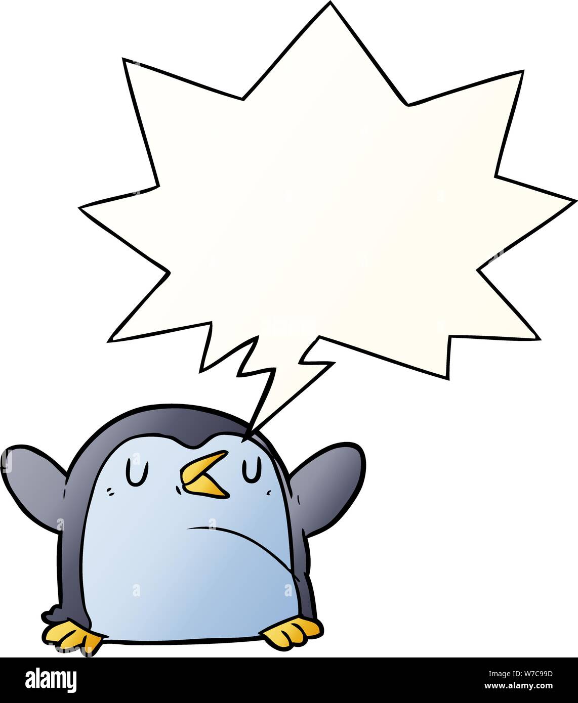 cartoon penguin with speech bubble in smooth gradient style Stock Vector