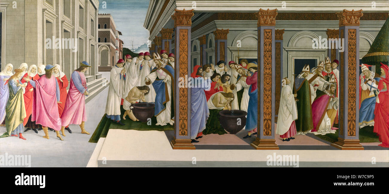 Three Miracles of Saint Zenobius, c. 1500. Artist: Botticelli, Sandro (1445-1510) Stock Photo