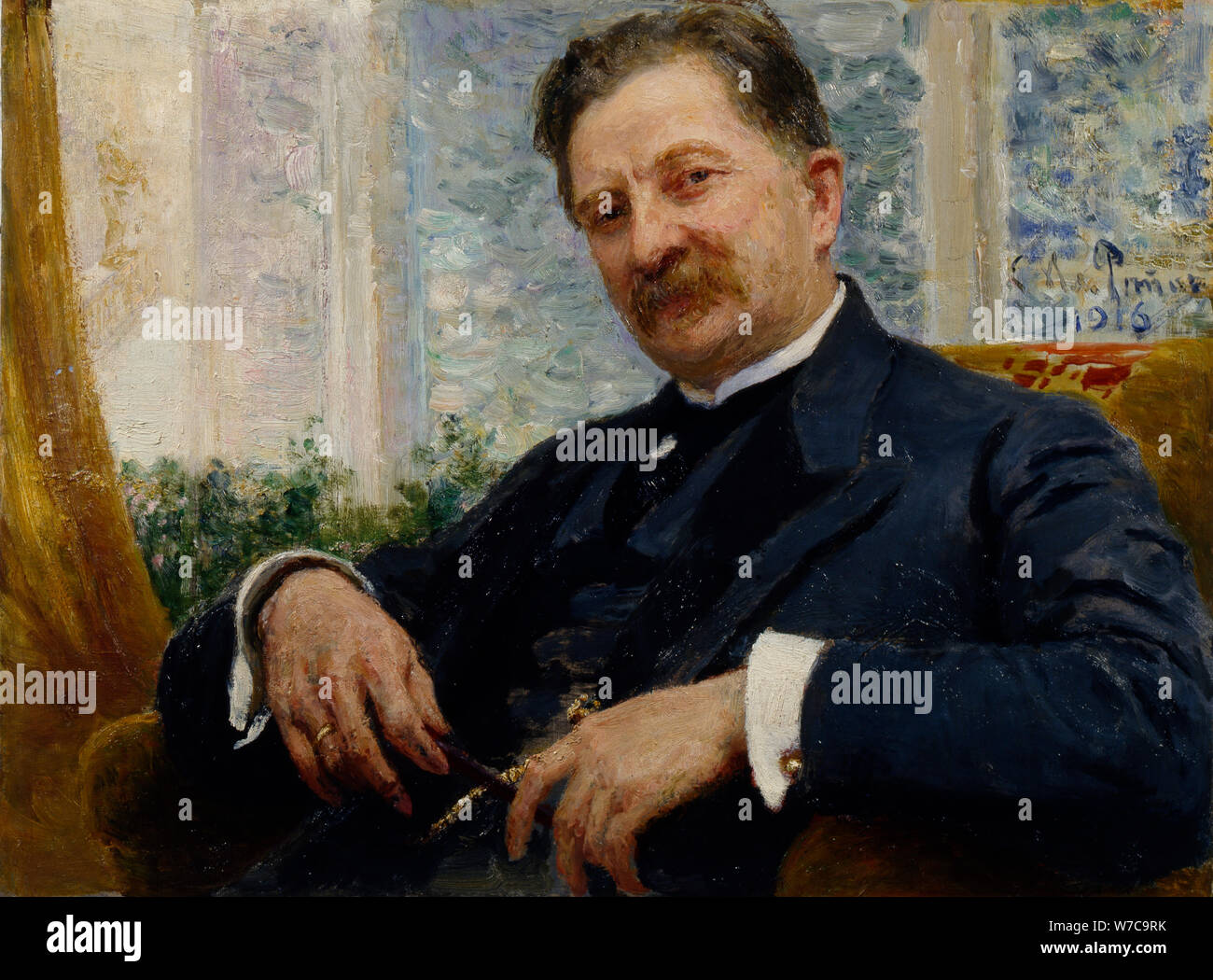 Portrait of Y.M. Vengerov, 1916. Artist: Repin, Ilya Yefimovich (1844-1930) Stock Photo