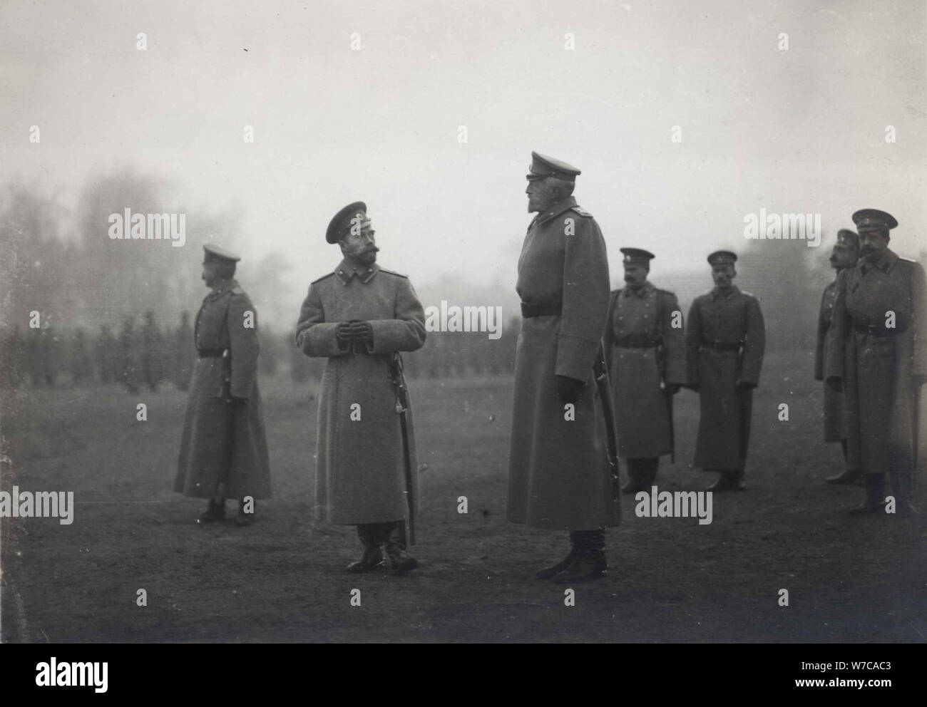 Emperor Nicholas II and Grand Duke Nikolai Nikolaevich at Baranovichi, September 1914, 1914. Artist: Anonymous Stock Photo