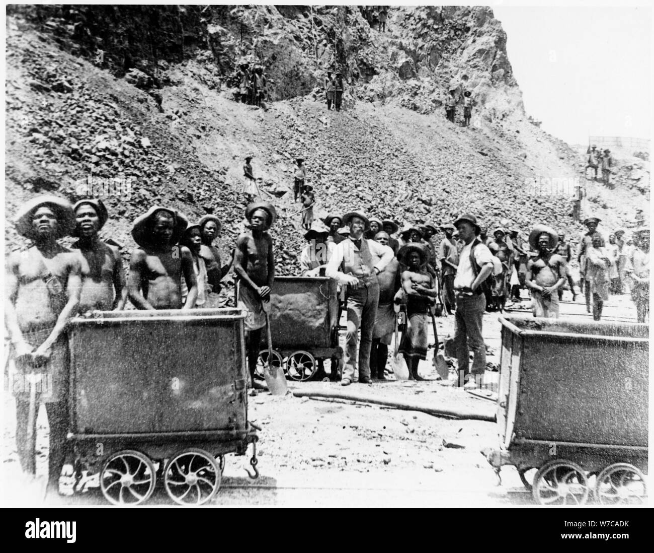 Zulu 'boys' working at De Beers diamond mines, Kimberley, South Africa, c1885.  Artist: Anon Stock Photo