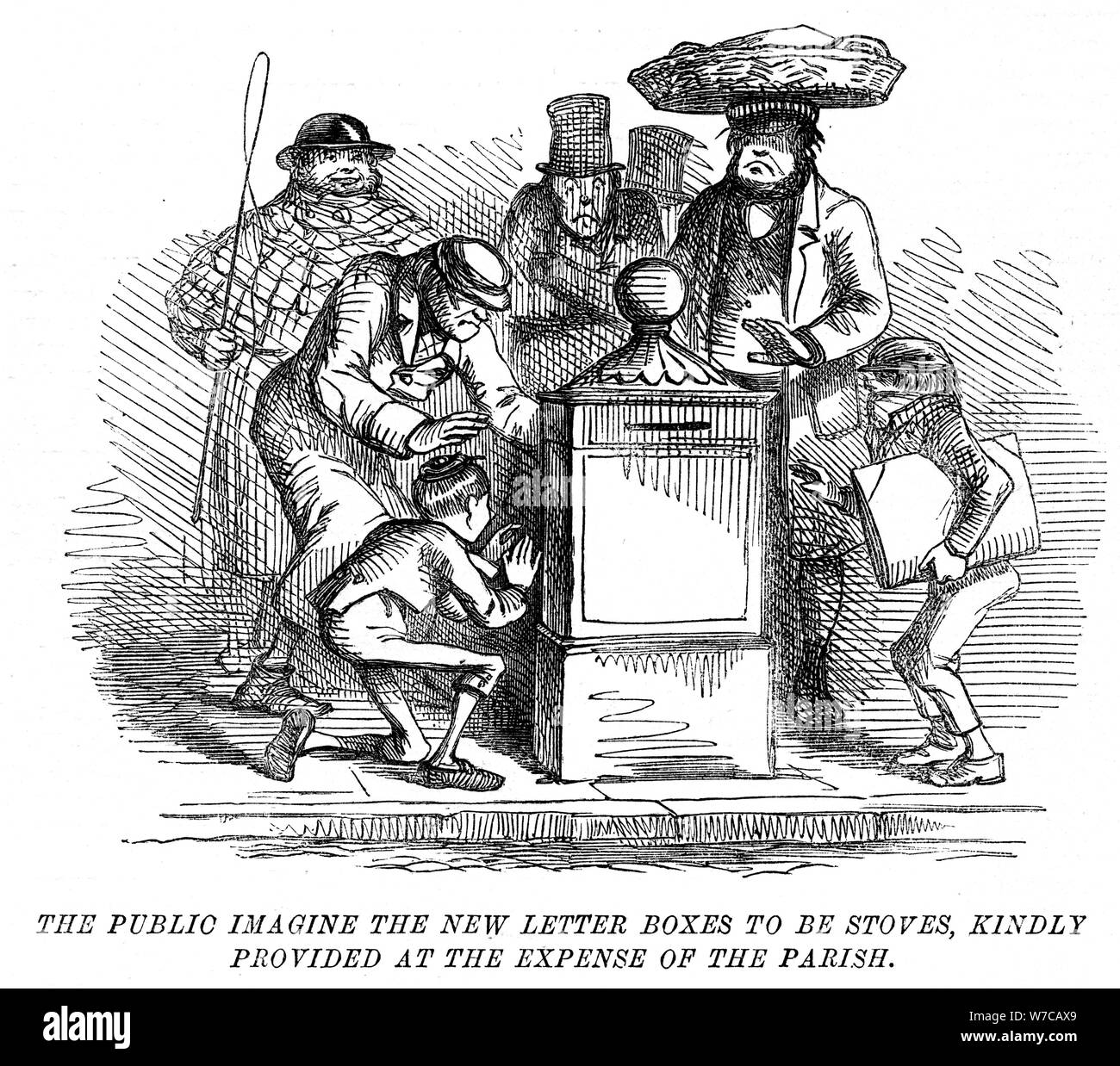 New letter boxes being mistaken for heating stoves!, 1855. Artist: Unknown Stock Photo