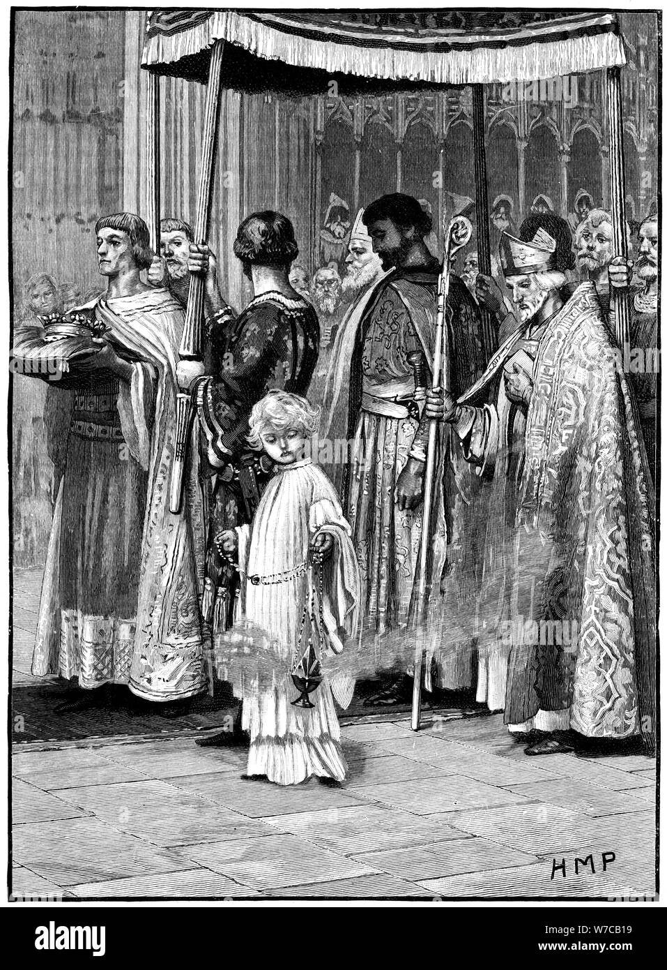 Coronation of Richard I in Westminster Abbey 1189, (c1880). Artist: Unknown Stock Photo