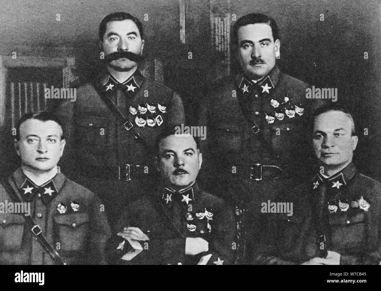 First 5 Marshals of USSR: Tukhachevsky, Budyonny, Voroshilov, Blyukher, Yegorov, 1935. Stock Photo