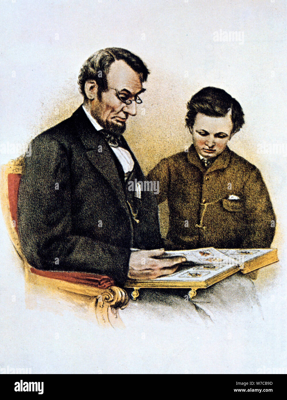 Abraham Lincoln and his son Tad, 9 February 1864. Artist: Unknown Stock Photo