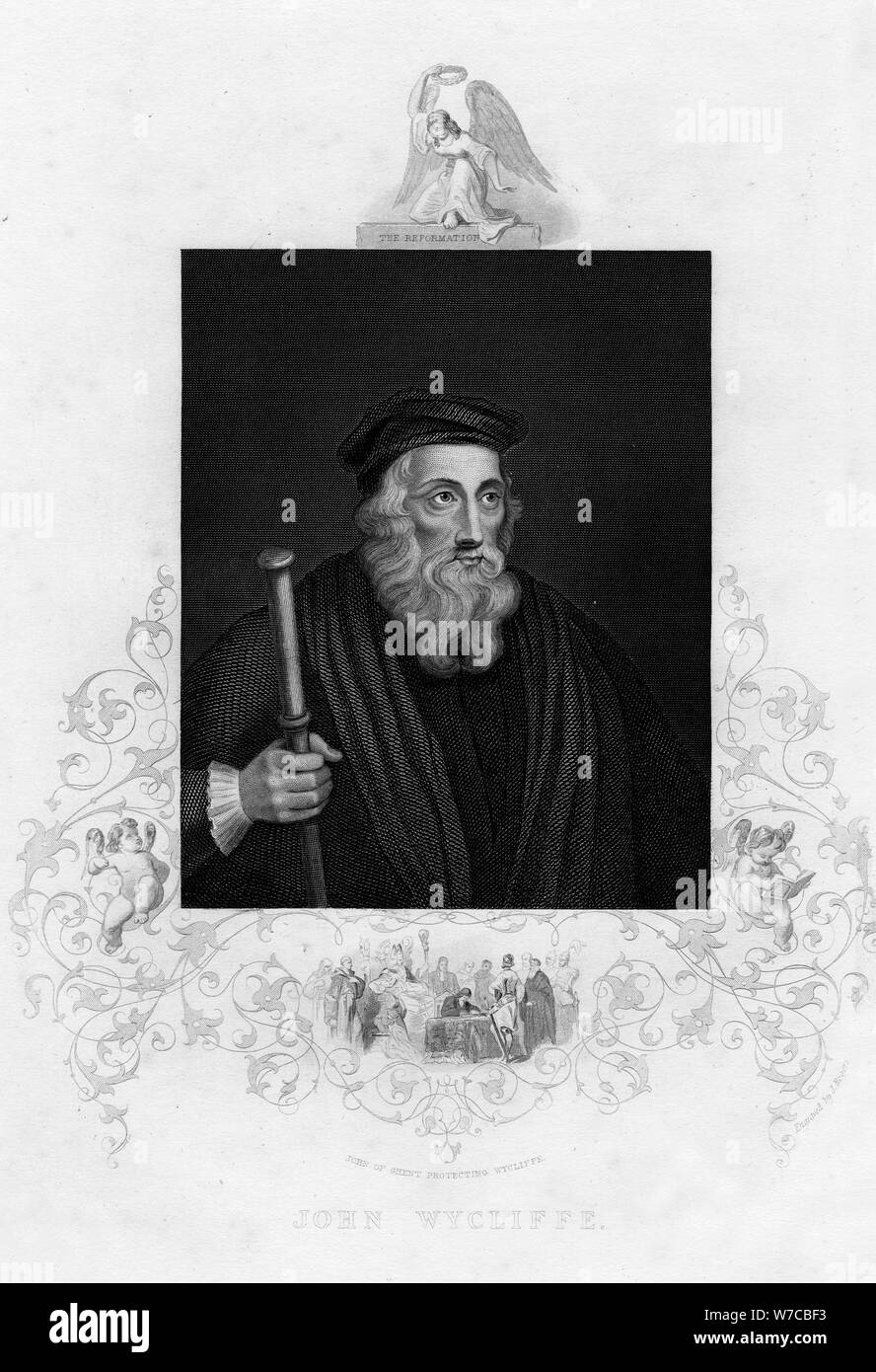 John Wycliffe, English theologian, 19th century. Artist: J Rogers Stock Photo