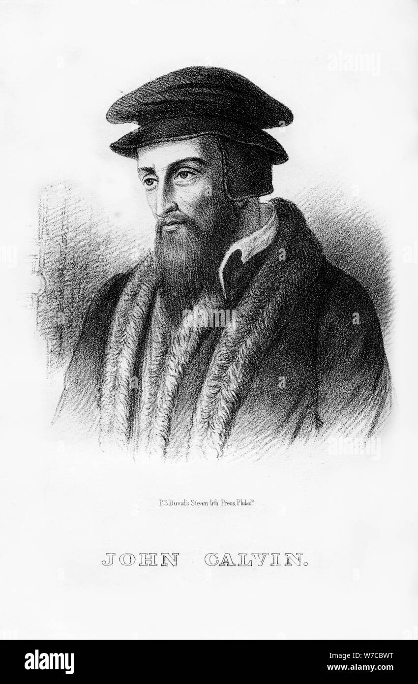 John Calvin, French Christian theologian, (1854). Artist: Unknown Stock Photo