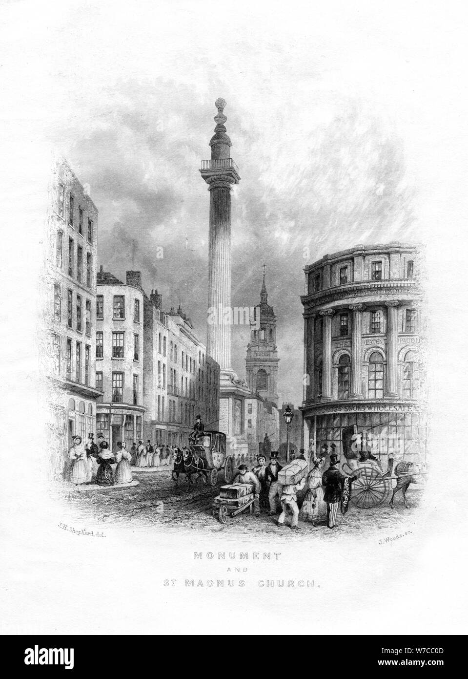 Monument and Church of St Magnus the Martyr, London, 19th century.Artist: J Woods Stock Photo