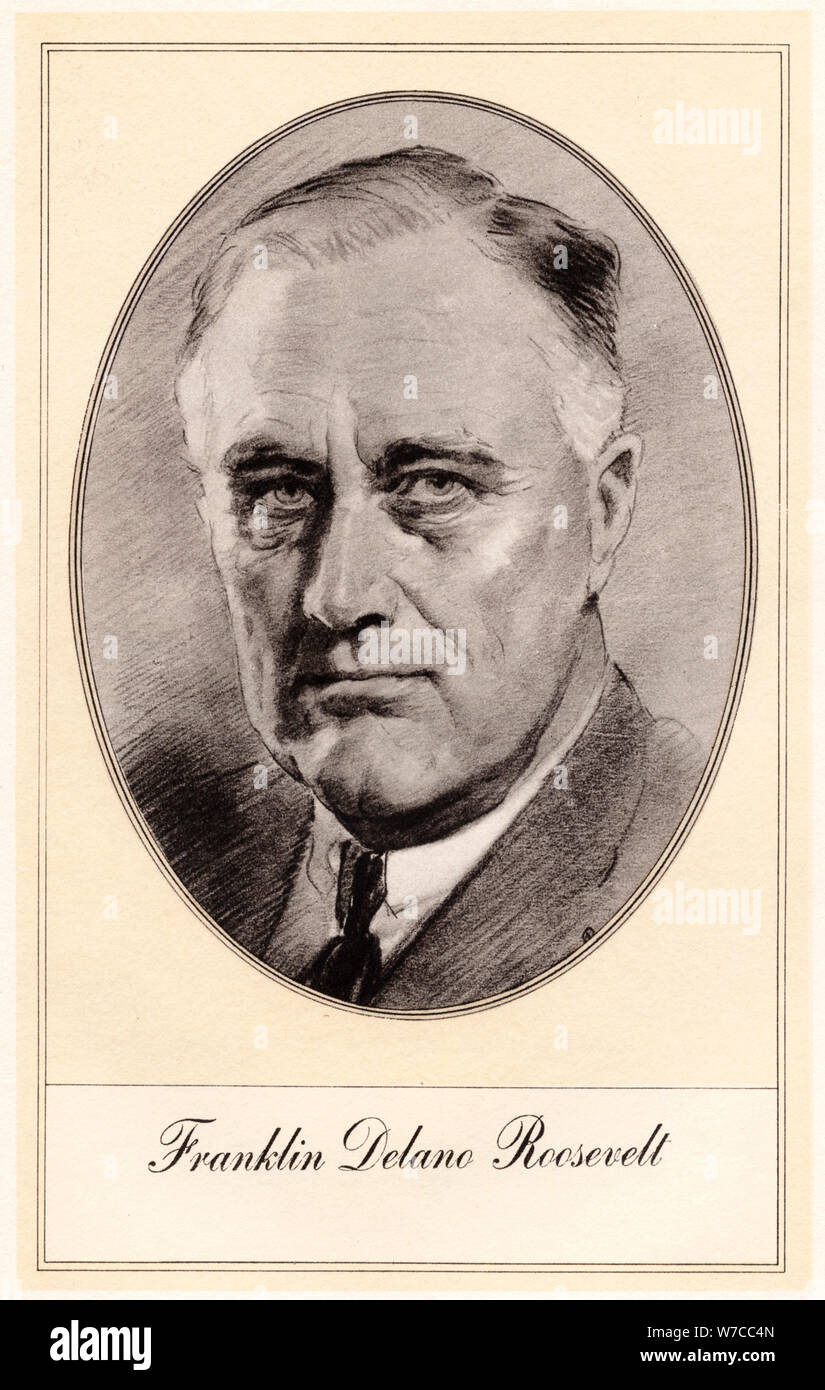 Franklin Delano Roosevelt, 32nd President of the United States, (mid 20th century).Artist: Gordon Ross Stock Photo