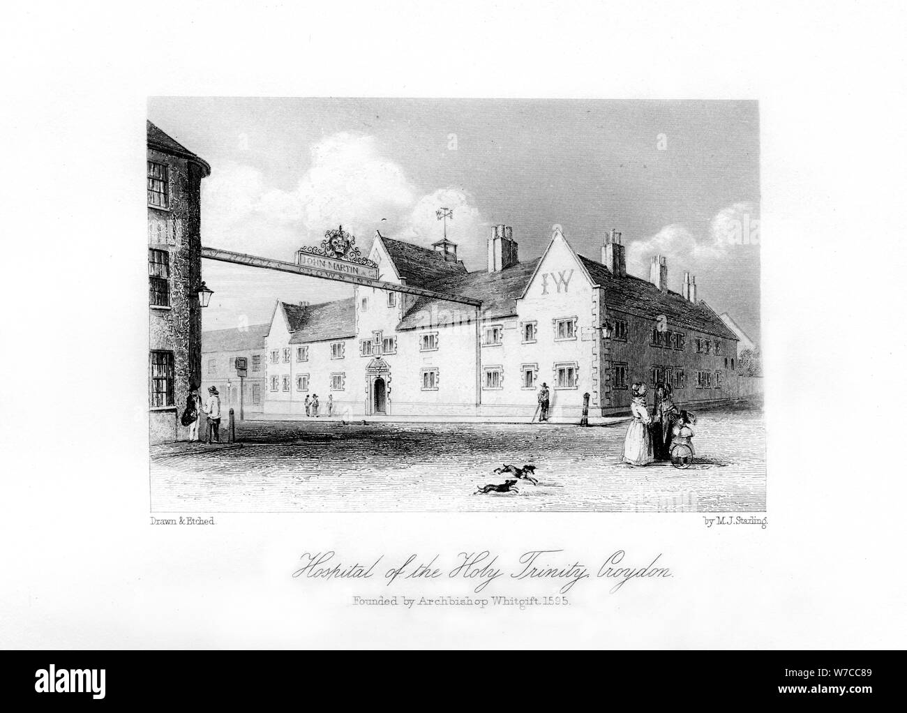 Hospital of the Holy Trinity, Croydon, 1840.Artist: MJ Starling Stock Photo