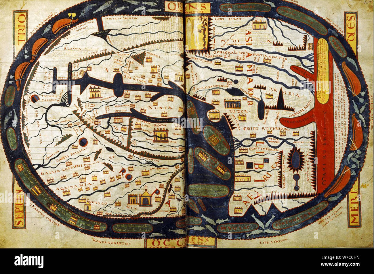 The world map from the Saint-Sever Beatus. Stock Photo