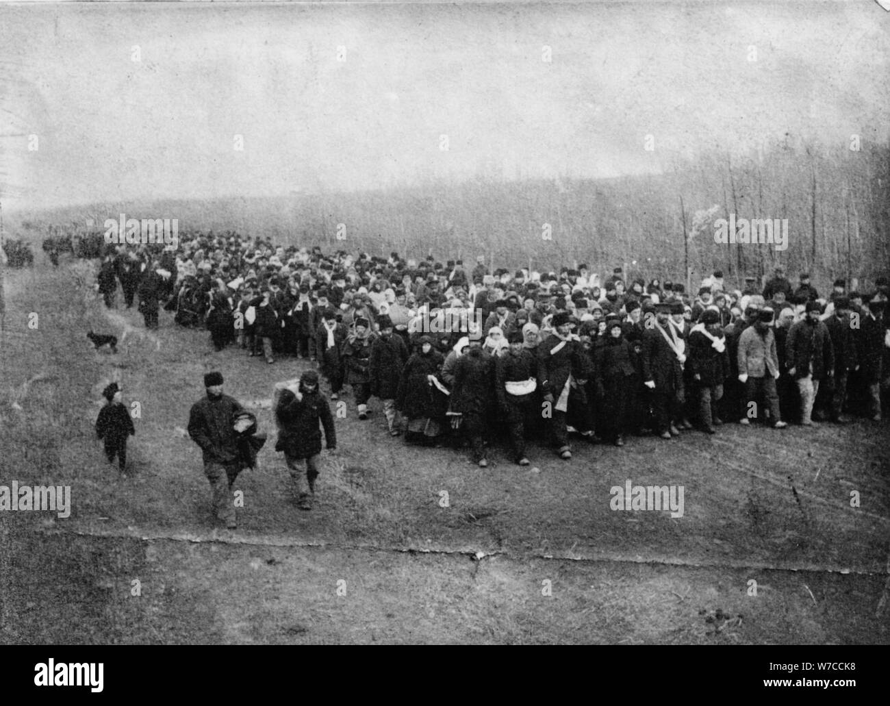 Group of Dukhobor pilgrims from Russia invading Yorkton, Canada. Stock Photo