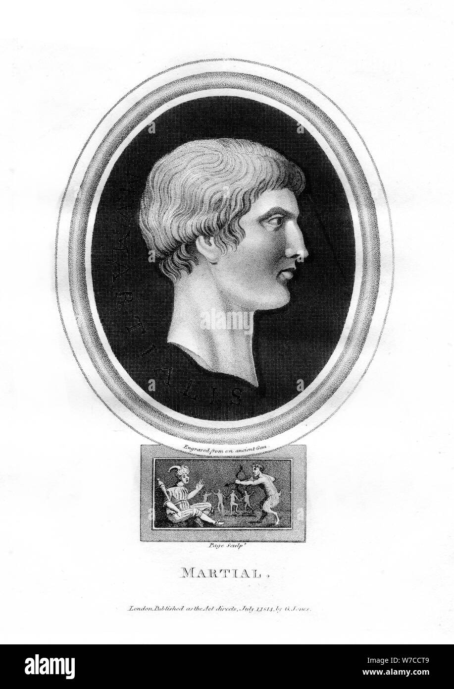 Marcus Valerius Martialis, Roman poet, (1814).Artist: Page Stock Photo