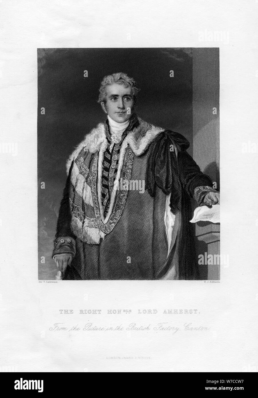 William Pitt Amherst, 1st Earl Amherst, Governor-General of India, 19th century.Artist: WJ Edwards Stock Photo