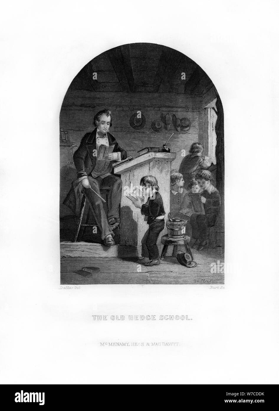 'The Old Hedge School', 1872.Artist: C Burt Stock Photo