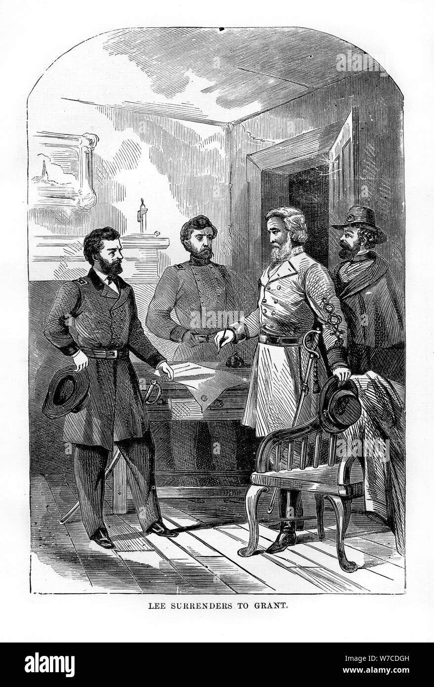 Robert E Lee surrenders to Ulysses S Grant, 9 April 1865, (1872). Artist: Unknown Stock Photo