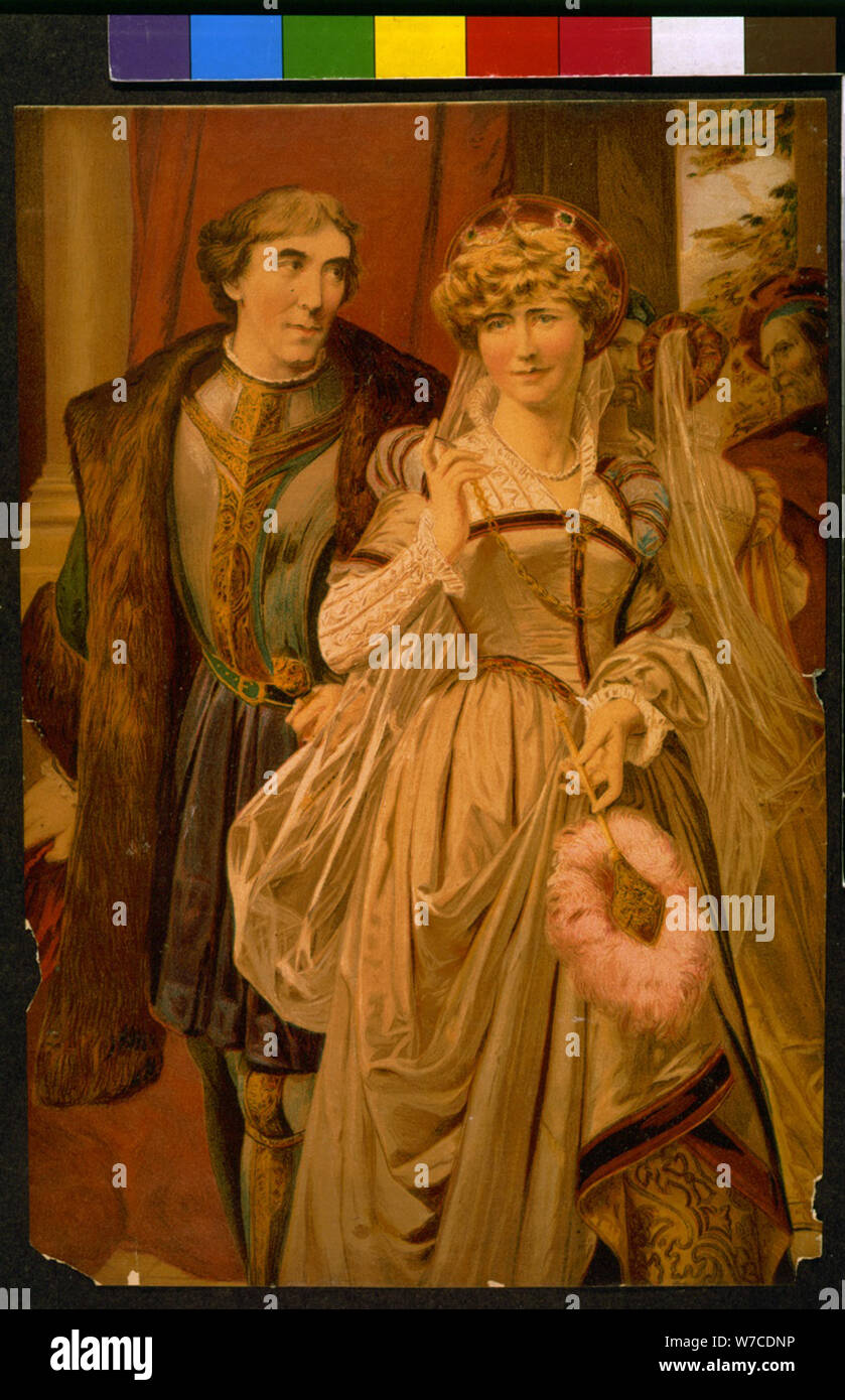 Henry Irving and Ellen Terry as Benedick and Beatrice in play Much Ado About Nothing by William Sh Stock Photo