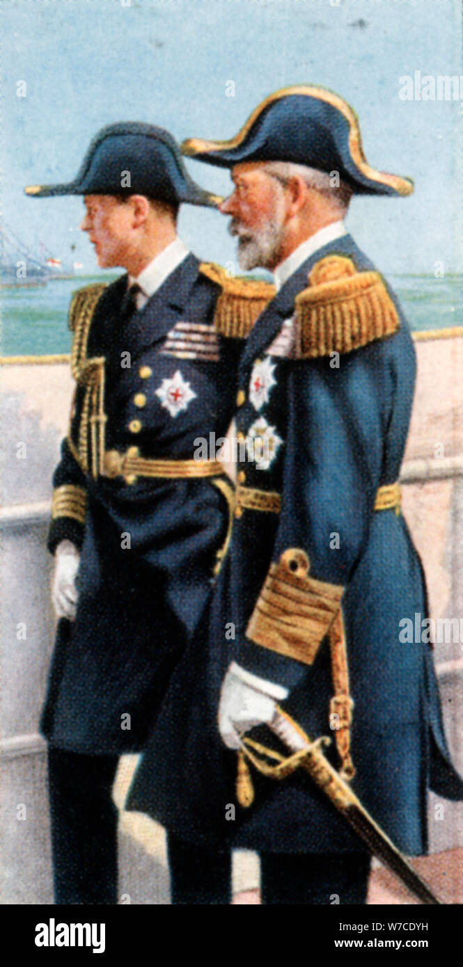 George V and the Prince of Wales reviewing the Fleet, July 26th, 1924, (c1935). Artist: Unknown Stock Photo