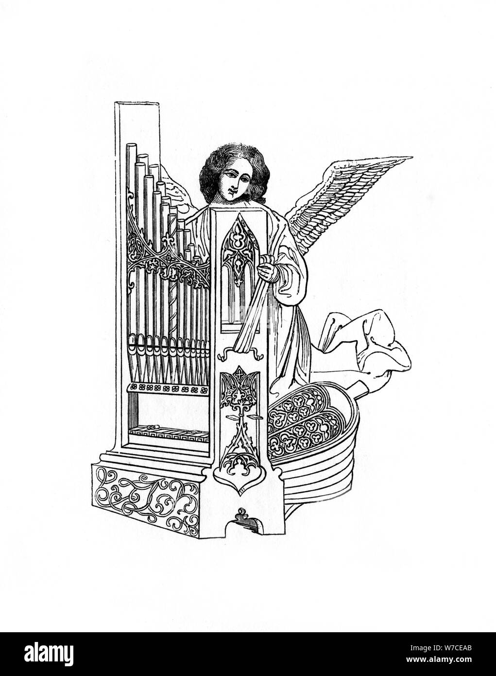 Angel and organ, early 16th century, (1843).Artist: Henry Shaw Stock Photo