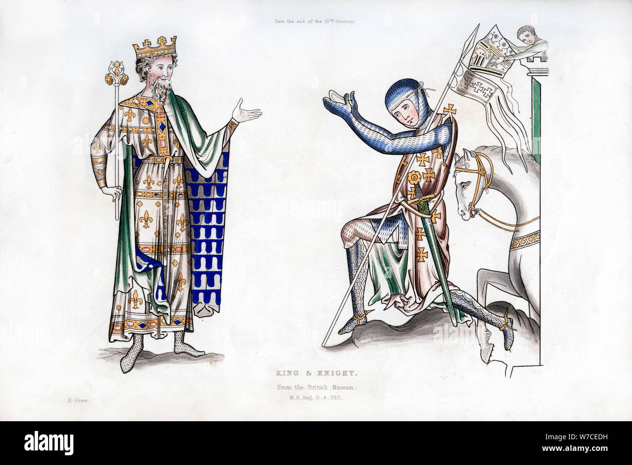 King and knight, late 12th century, (1843).Artist: Henry Shaw Stock Photo