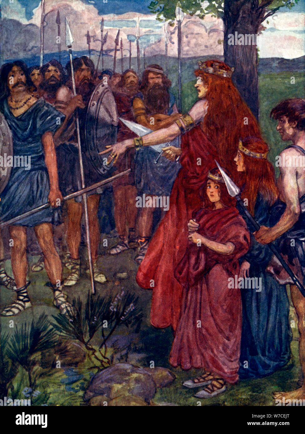 'Will you follow me, men?', c61 AD, (1905).Artist: A S Forrest Stock Photo
