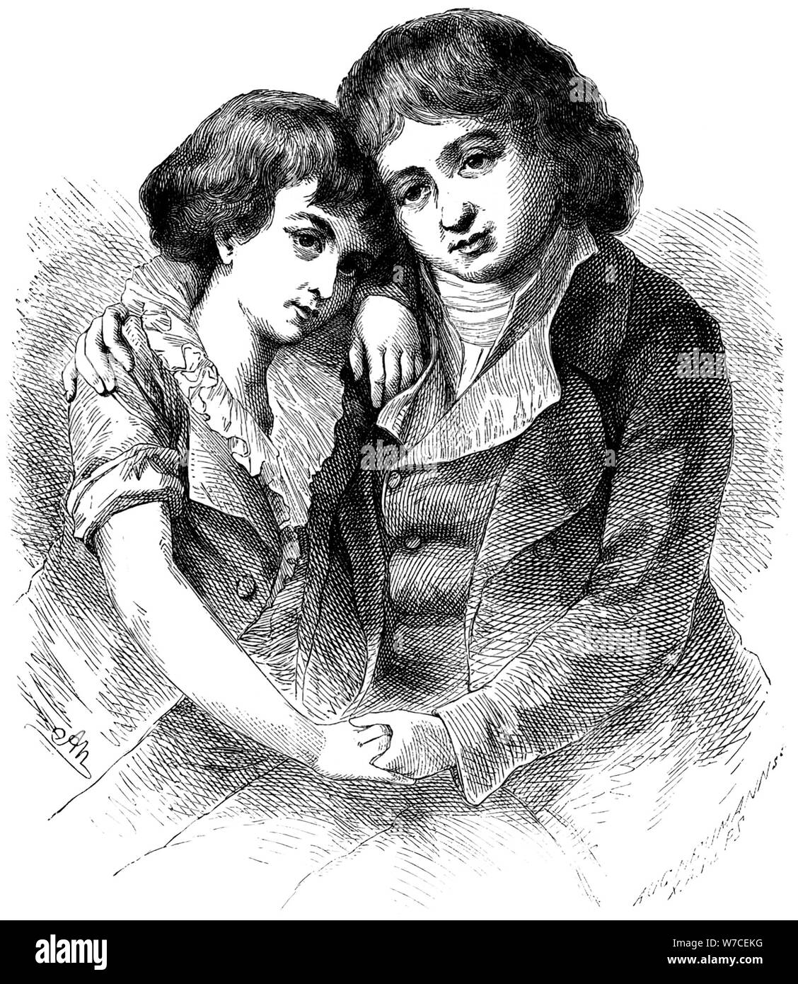 The two sons of Wolfgang Amadeus and Constanze Mozart: Carl Thomas and Franz Xaver Wolfgang Mozart. Stock Photo