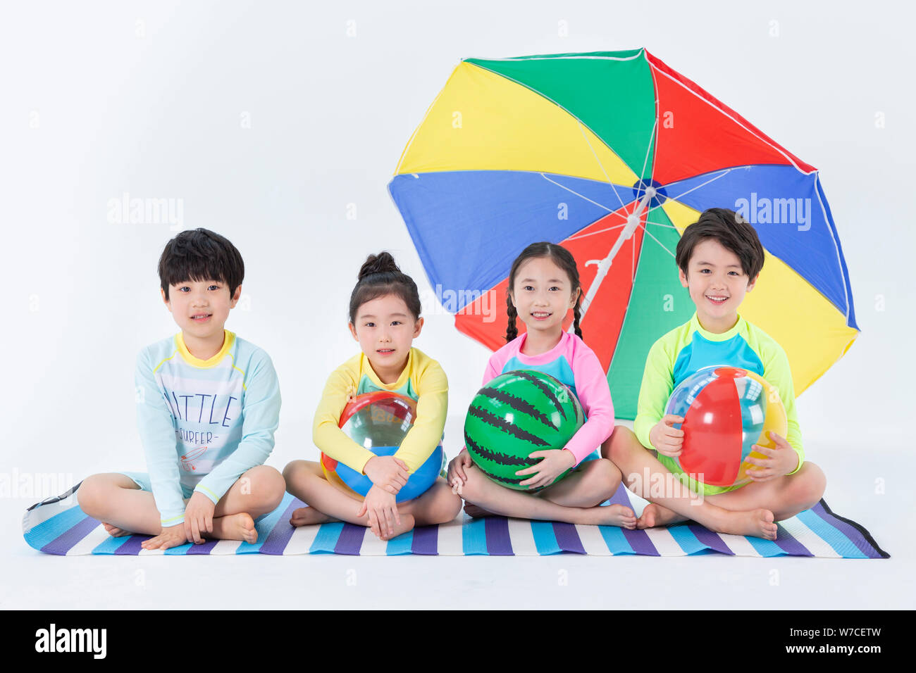 Smiling Children Concept, happy child enjoy summer time on white background 156 Stock Photo