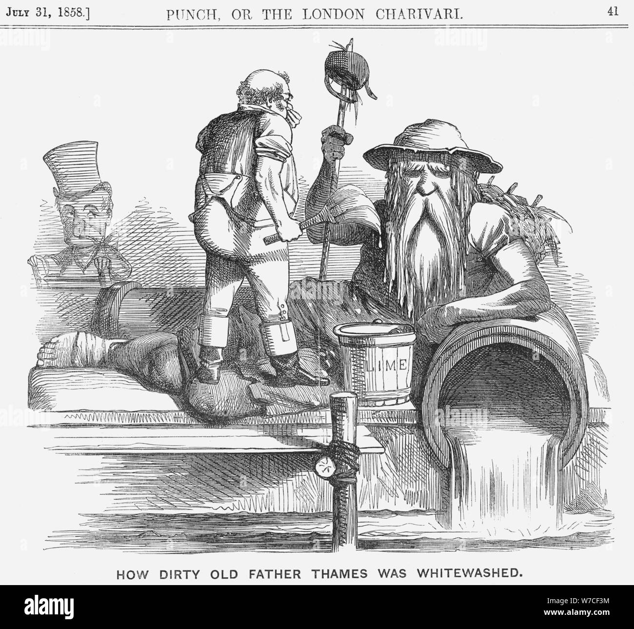 'How Dirty Old Father Thames was Whitewashed', 1858. Artist: Unknown Stock Photo