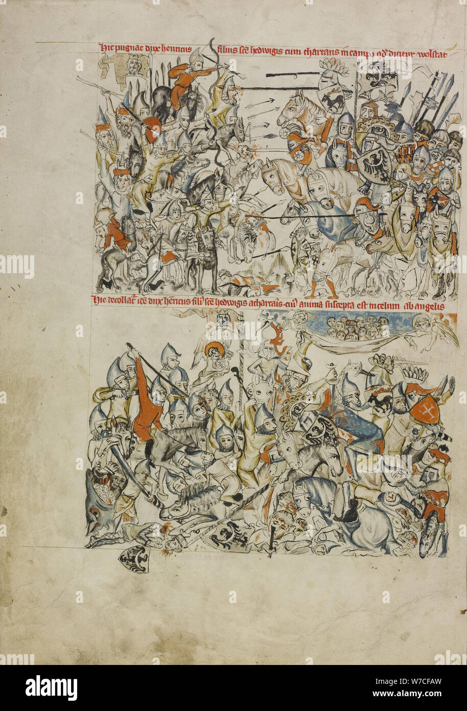 The Battle of Legnica on 9 April 1241. Codex of Lubin (Vita beatae Hedwigis), 1353. Stock Photo