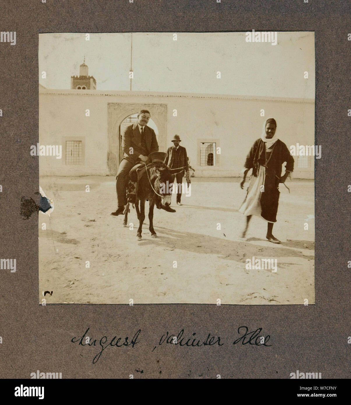 August Macke and Paul Klee in Front of a Mosque in Tunisia, 1914. Stock Photo