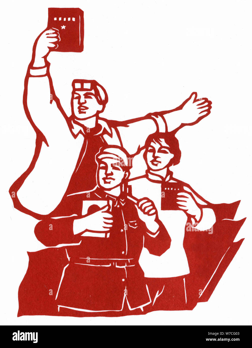 Worker, peasant, and soldier with Quotations from Chairman Mao Tse-tung, ca 1968. Stock Photo