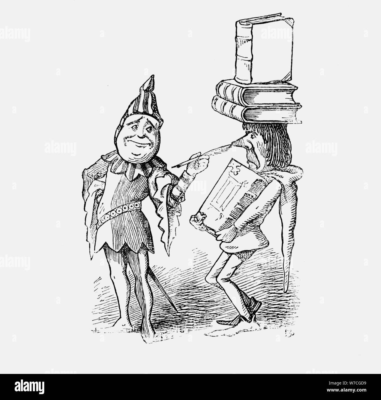 Jester tickling a man carrying books, 1867. Artist: Unknown Stock Photo
