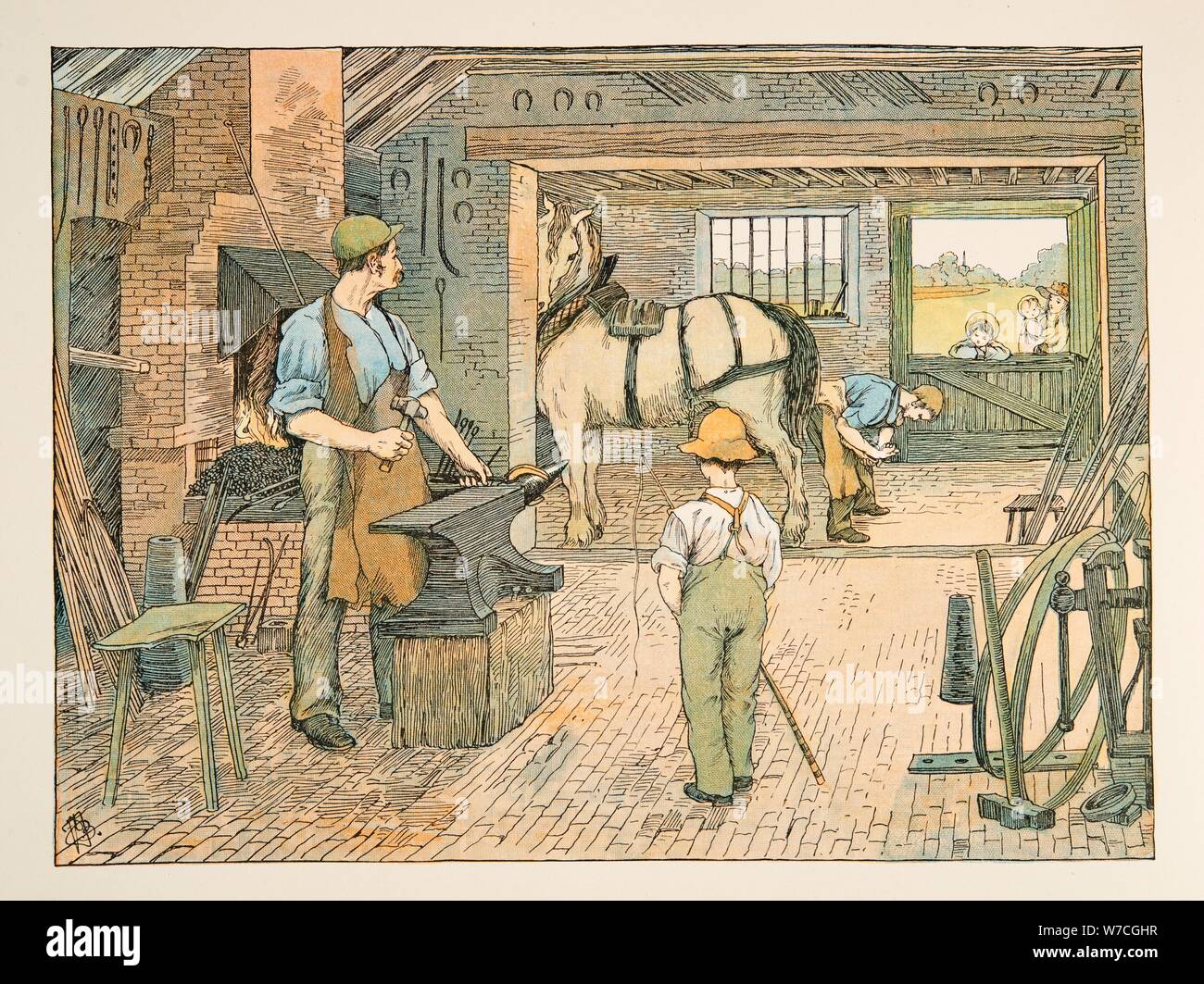 The Blacksmith,  from Four and Twenty Toilers, pub. 1900 (colour lithograph) Stock Photo