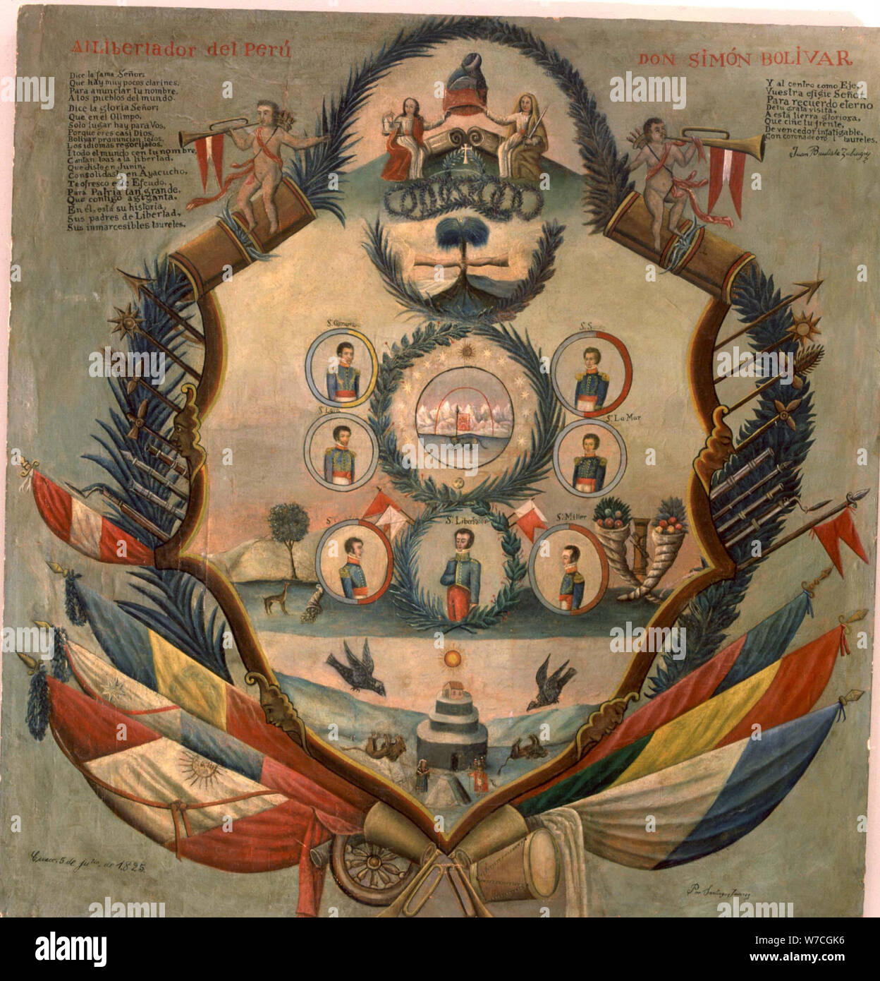 Allegorical Shield to honor of Bolívar', 1825, Simón Bolívar 'El Liberator' (1783-1830), military… Stock Photo