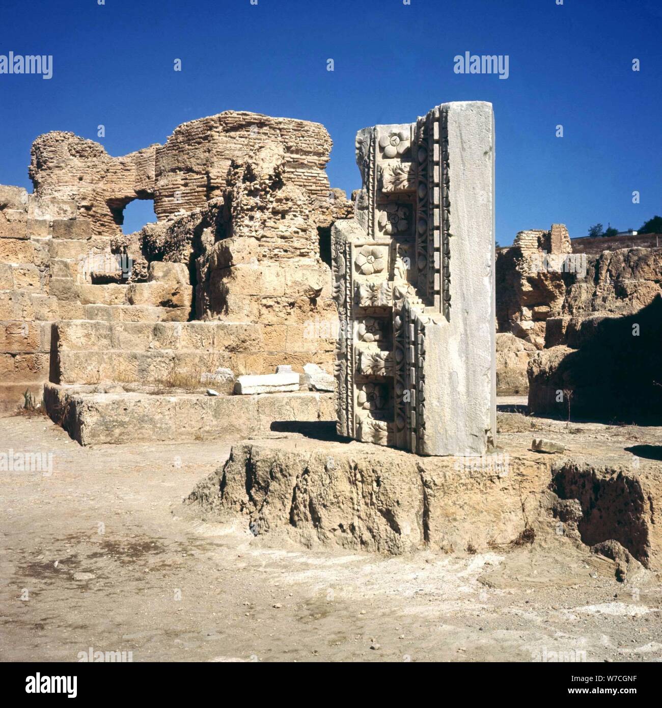 View of the ruins of the Baths of Antoninus in Carthage. Stock Photo