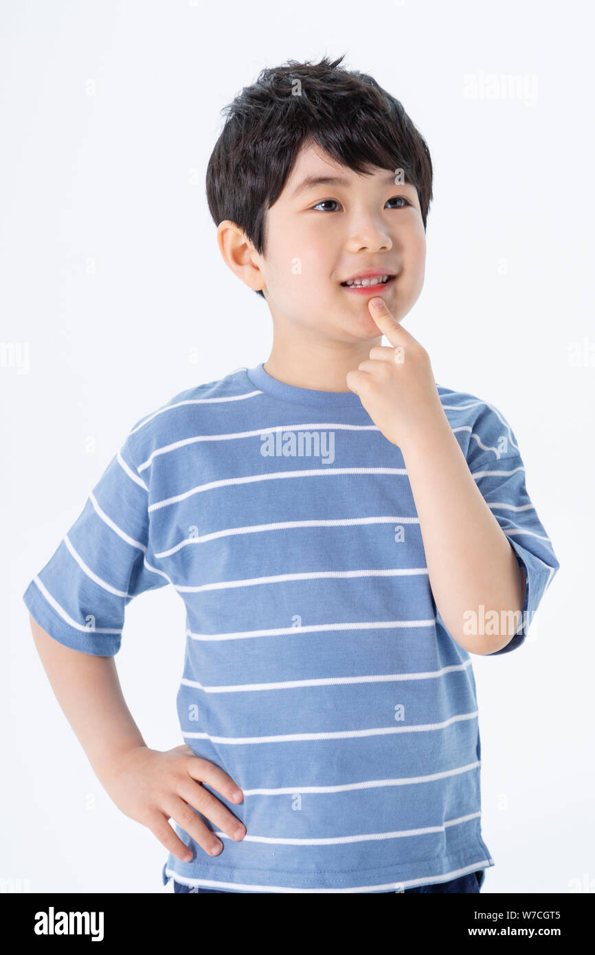 Smiling Children Concept, happy child enjoy summer time on white