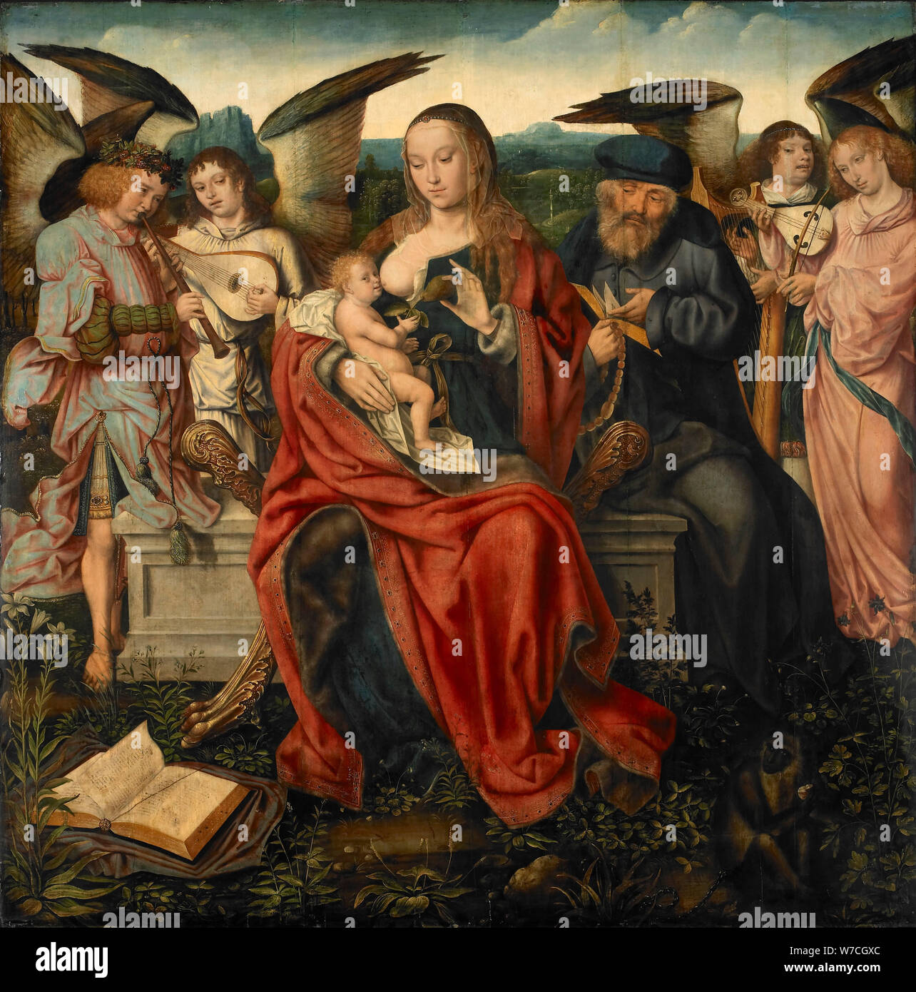Holy Family with Music Making Angels, ca 1515. Stock Photo