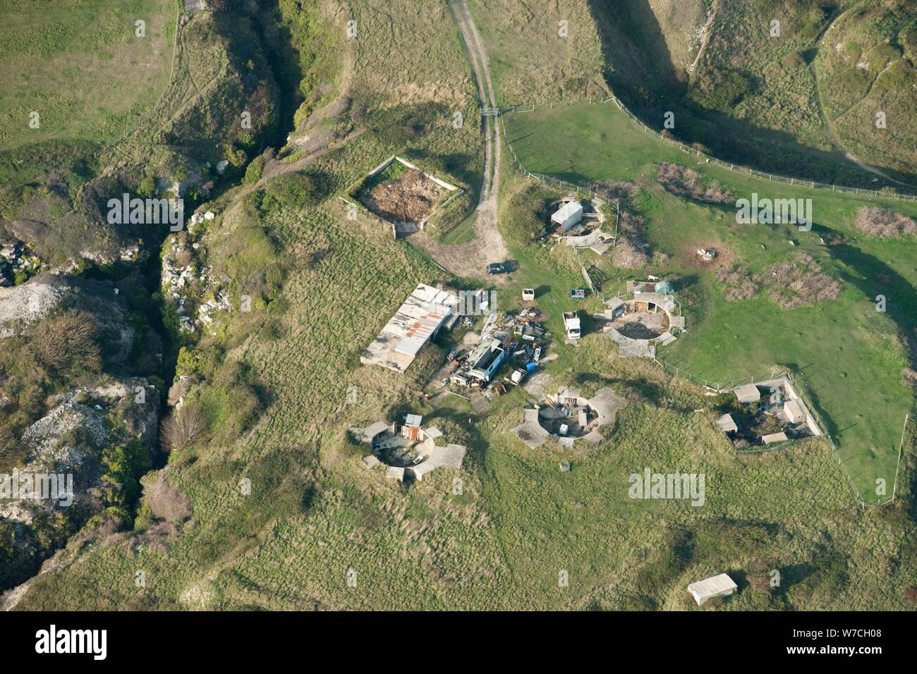 Remains of World War II heavy anti-aircraft battery Portland 3, The Verne, Portland, Dorset, 2014. Creator: Historic England Staff Photographer. Stock Photo