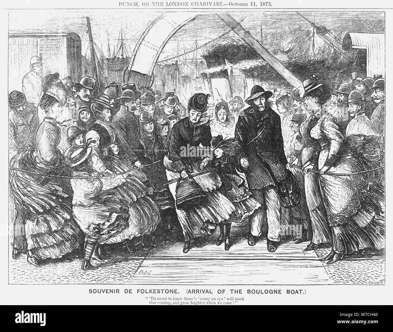 'Souvenir de Folkestone (Arrival of the Boulogne Boat)', 1873. Artist: Joseph Swain Stock Photo