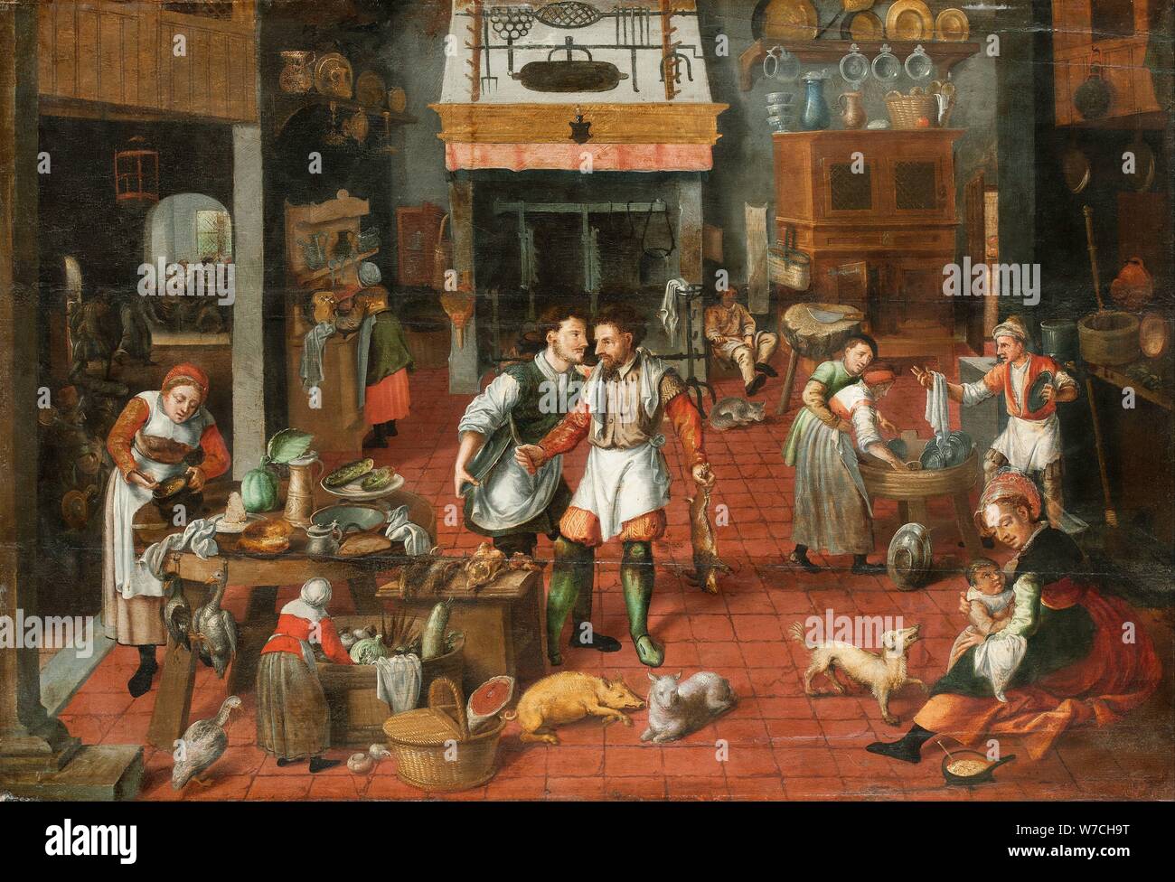 Kitchen interior, c. 1565. Creator: Cleve, Marten van, the Elder (1527-1581). Stock Photo