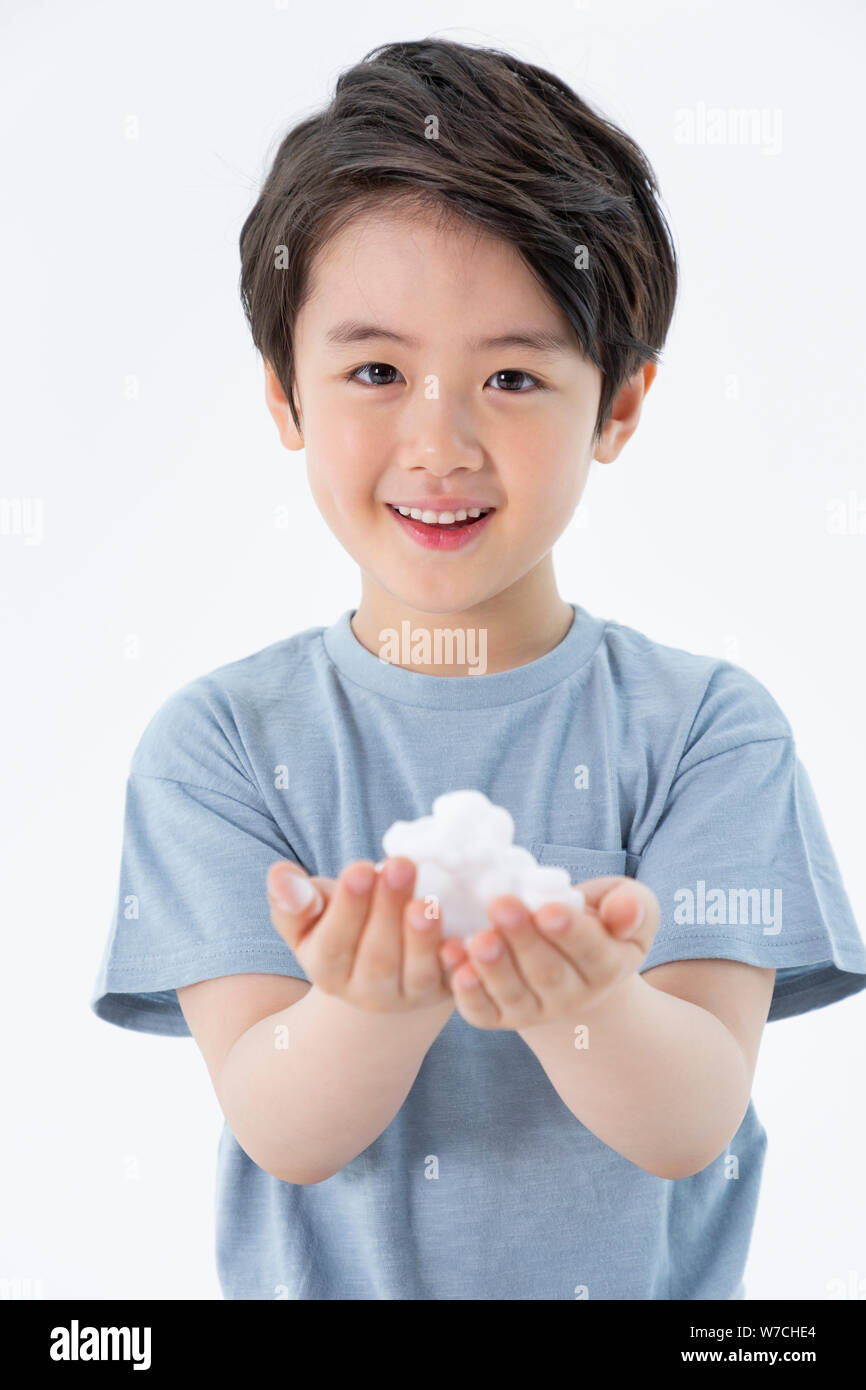 Smiling Children Concept, happy child enjoy summer time on white
