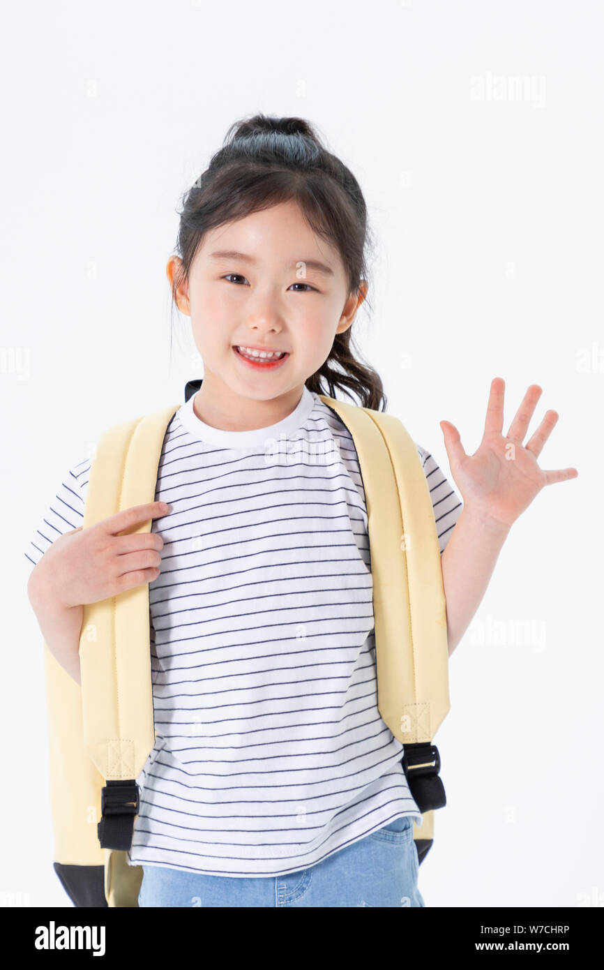 Smiling Children Concept, happy child enjoy summer time on white