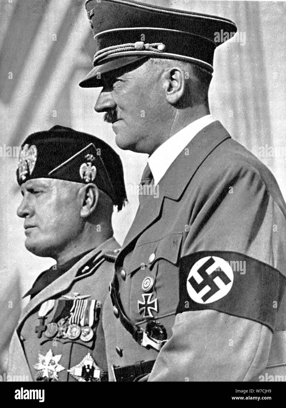 Adolph Hitler (1889-1945) and Benito Mussolini (1883-1945). Artist: Unknown Stock Photo